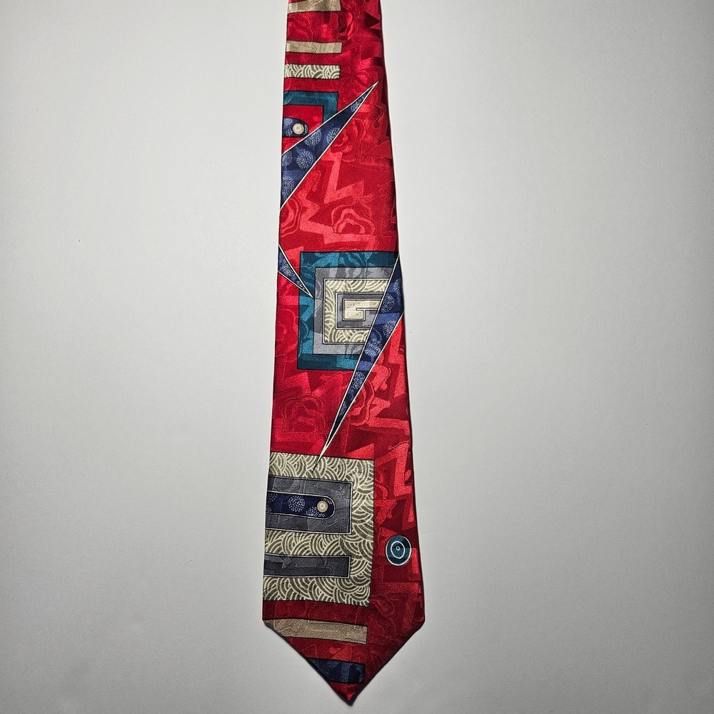 Arnold Palmer Mens‎ Silk Tie Red Geometric Abstract Jacquard Pattern Necktie